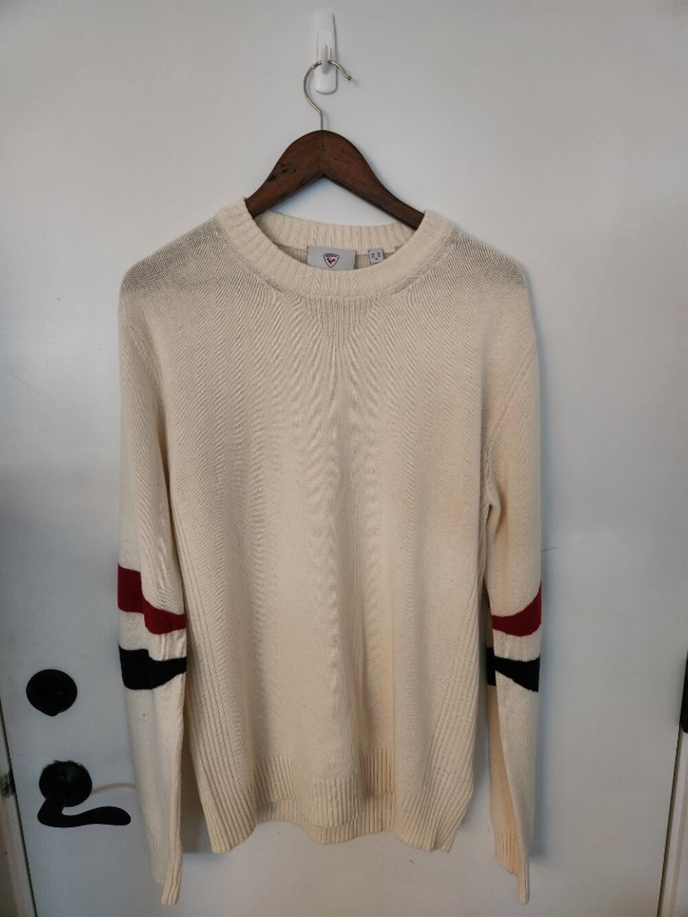 Rossignol Men's New Stripe Crew Neck Knit Sweater Cream XL